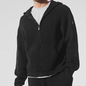 Alo Yoga Domain Rib Knit Full Zip Sweater in Black